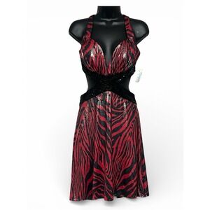 Vintage Y2K Masquerade Zebra Print Halter Dress
